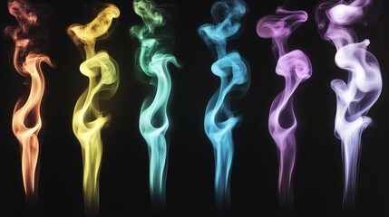 Fog or smoke set isolated on black background White cloudiness mist or smog background