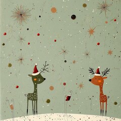 Create a joyful christmas atmosphere with a fun cartoon reindeer and snowflake pattern design