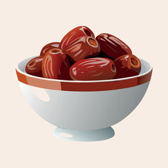 A minimalist vector illustration of a white bowl filled with dates