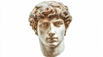 Obraz premium Gypsum copy of famous ancient statue Antinous head isolated on a white background Plaster antique sculpture young man face Renaissance epoch Portrait