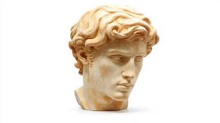 Obraz premium Gypsum copy of famous ancient statue Antinous head isolated on a white background Plaster antique sculpture young man face Renaissance epoch Portrait