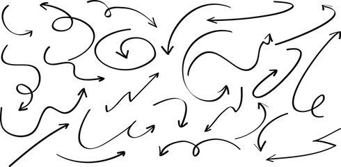 Set of simple lines hand drawn black arrows. Various of simple lines arrows collection.Set of simple lines hand drawn black arrows in various style. Set of simple of hand drawn black arrows.