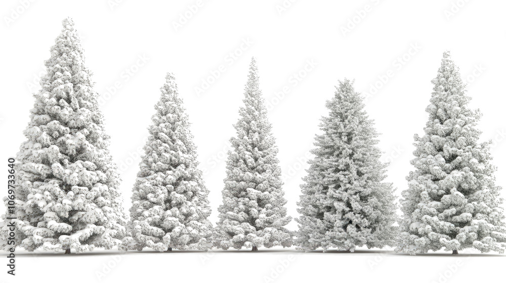 Poster delicate christmas trees in soft tones on a transparent background generative ai