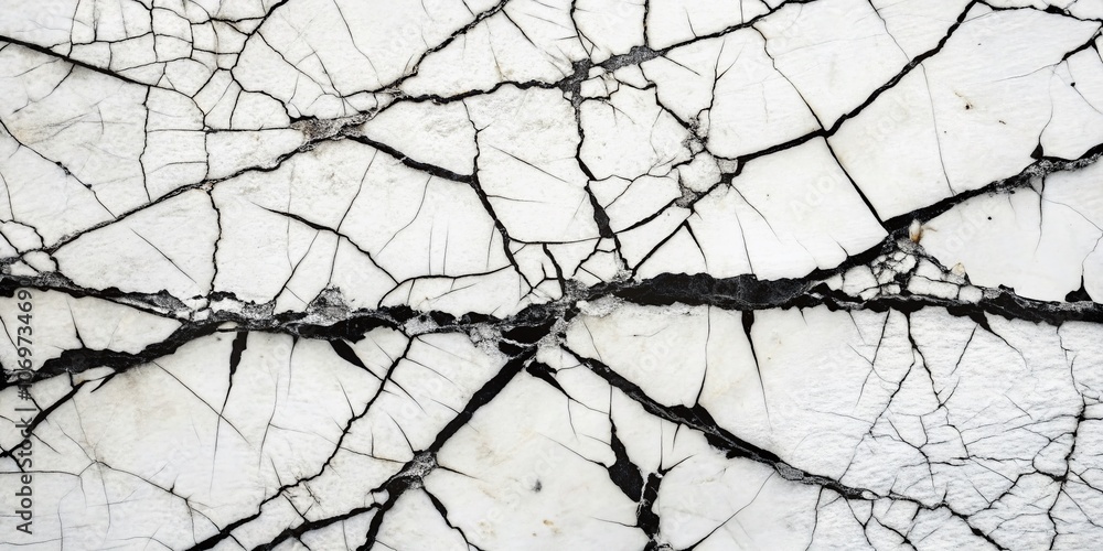 Aufkleber cracked white surface with black abstract lines - a textured visual representation of contrast and d