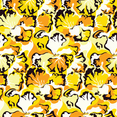 Sunny bloom: Yellow pansy seamless pattern. Delight flowers vector illustration.