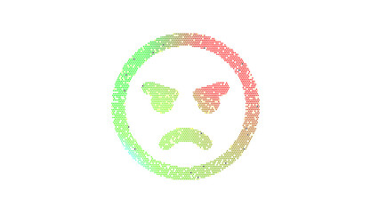 Icon angry emotion is made up of LED square shapes. There are bright diodes and there are black dead diodes