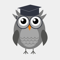 Cartoon owl on grey background. Vector