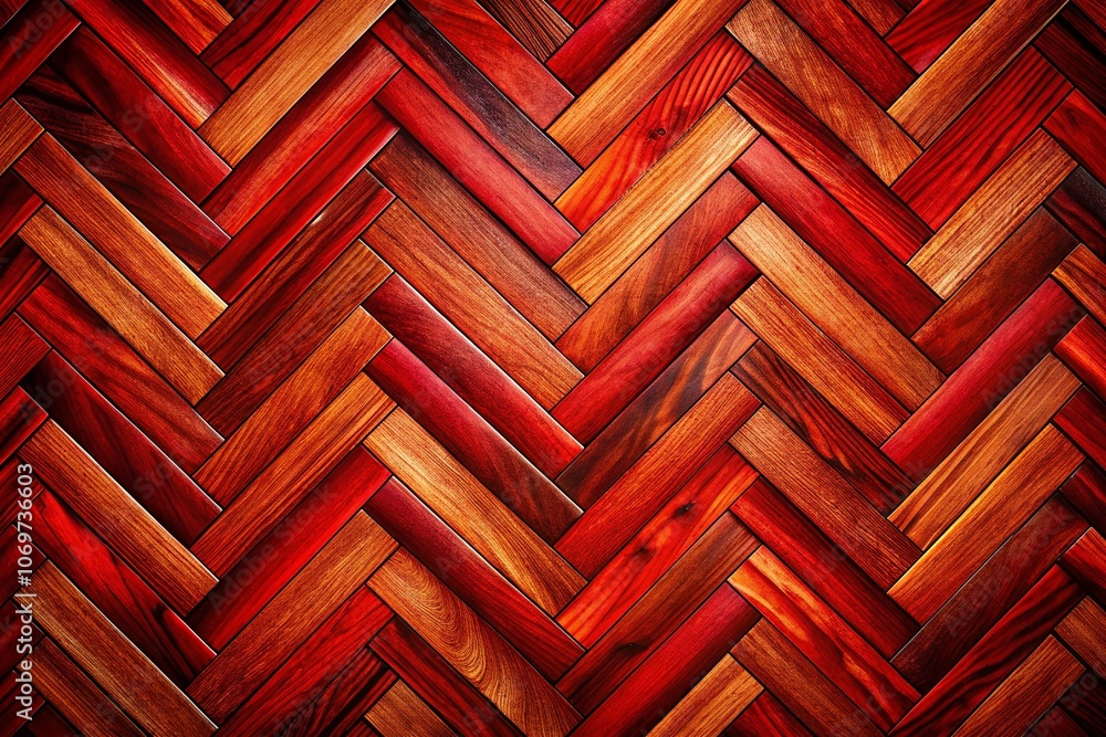 Poster deep red seamless wood parquet texture in horizontal herringbone pattern - macro photography for int