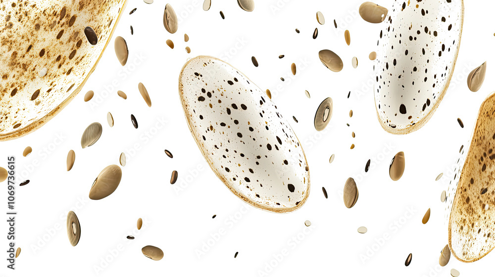 Poster beans falling from isolated objects on a light background generative ai
