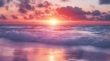 Serene seascape at sunset with vibrant colors and gentle waves.