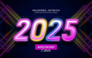 Happy new year 2025 neon light text effect editable