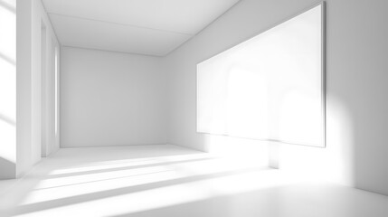 Minimalist White Room with a Large Blank Canvas