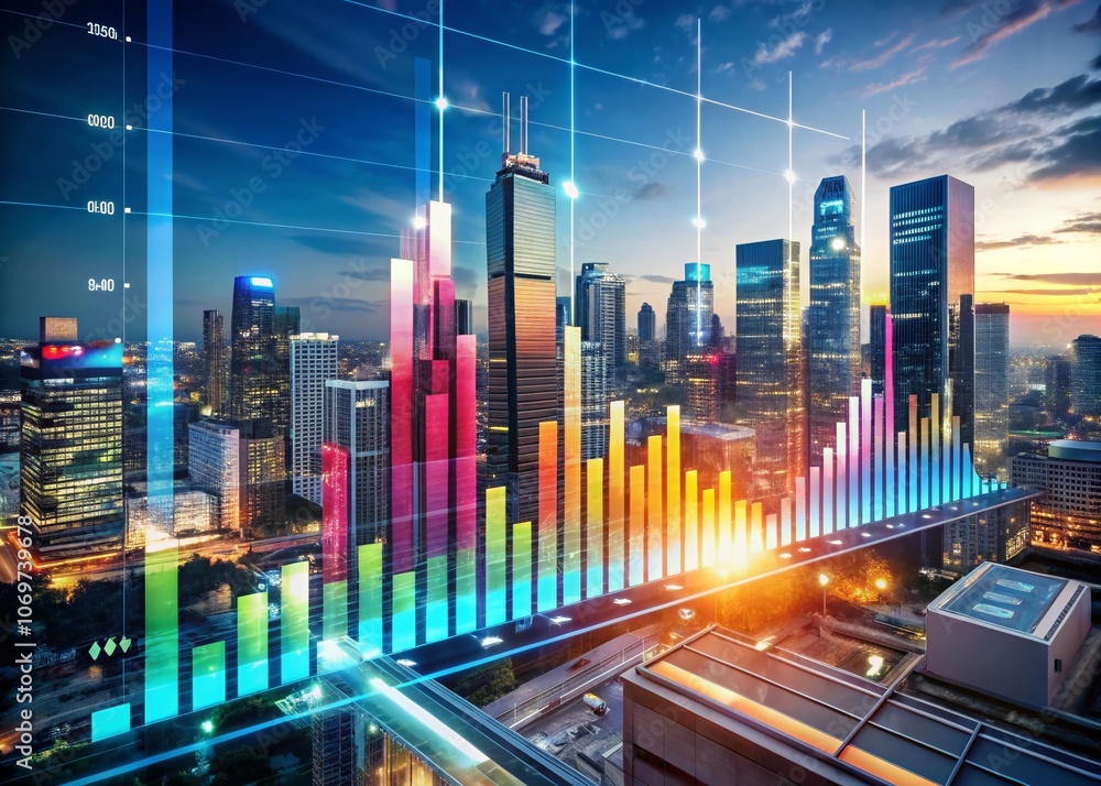 Poster dynamic 8k drone photography of an animated bar chart in a business setting, illustrating independen