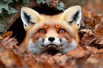 Naklejka premium Watercolor painting of a red fox in a forest, with soft, blended colors and natural details