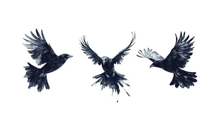 Obraz premium Group of Black Birds on Transparent Background Generative AI