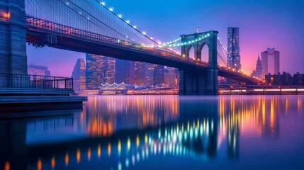 Brooklyn Bridge and Downtown Manhattan at Sunrise New York City USA