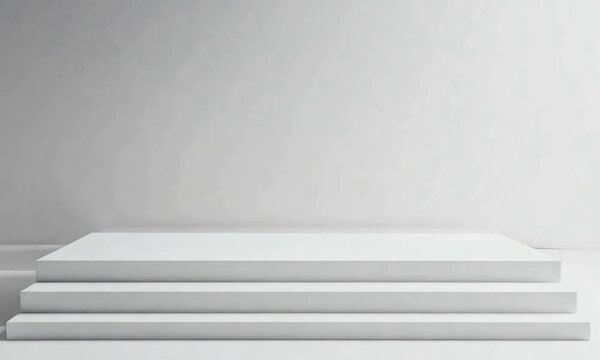 3d rendered white podium on a grey background
