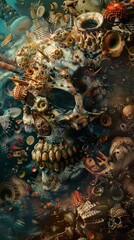 Obraz premium Surreal Skull: A Biomechanical Masterpiece of Life and Decay