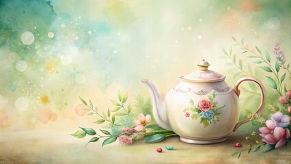 Elegant Gouache Pastel Teapot on a Soft Background with Ample Copy Space for Design and Branding Needs