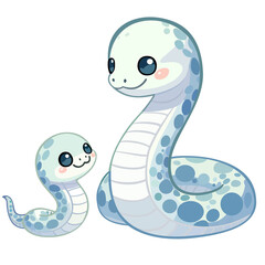 Fototapeta premium 蛇,蛇の親子,可愛い,笑顔,仲良し,キャラクター,シンプル,アニメ風,デザイン,アート,シンプルアート,家族,温かい雰囲気