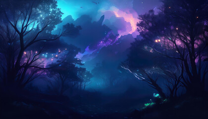 ファンタジー 森 神秘的 美しい 星空 木 TRPG背景素材