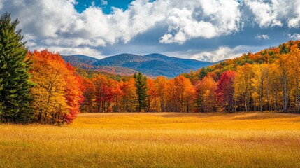 Naklejka premium Beautiful autumn colors along a meadow in the Green Mountains of Vermont USA