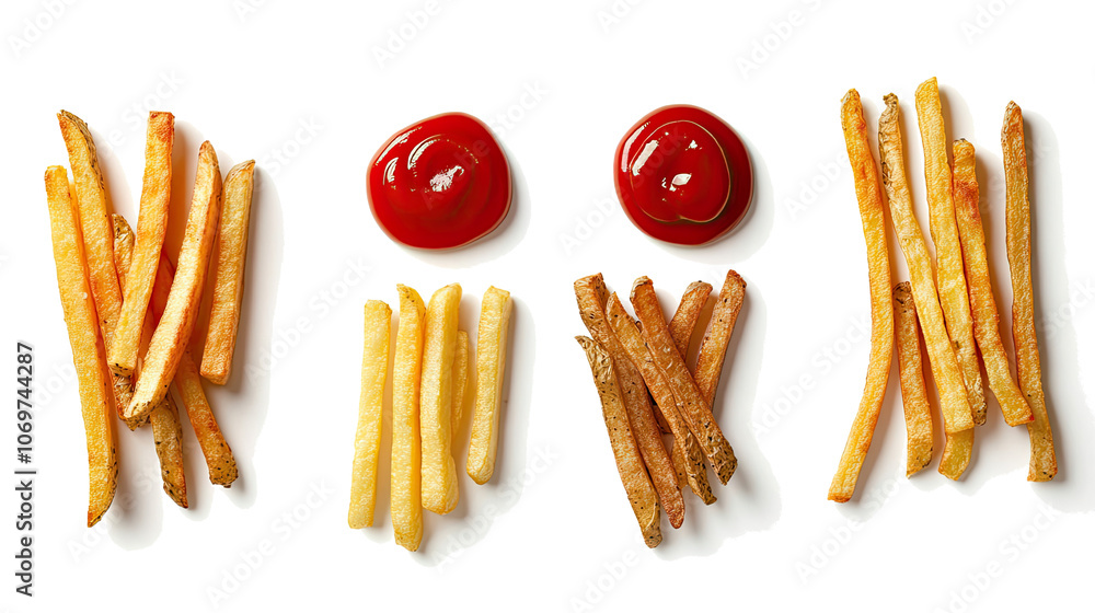 Aufkleber fries with ketchup on transparent background generative ai