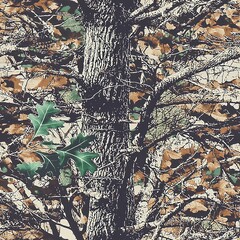 Oak Tree Bark Oak Leaves Hunting Camo Pattern, Seamless Camouflage Foliage Texture