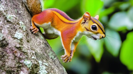 Fototapeta premium Burmese striped tree squirrel tiny tree squirrel Climbing trees with agility