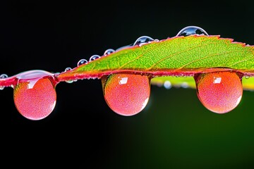 Fototapeta premium Morning dew on foliage exploring ecosystem effects in nature's splendor