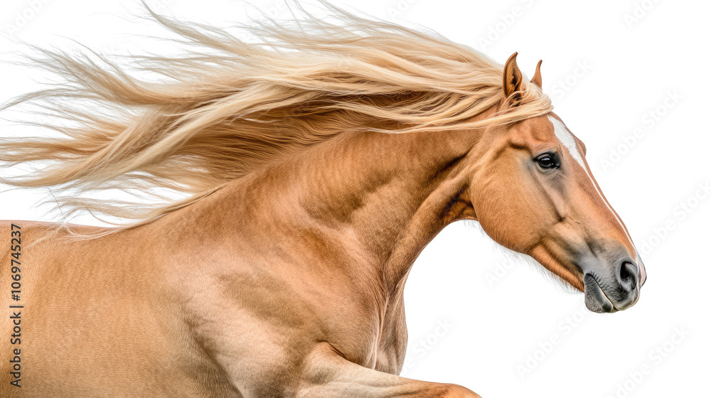 Poster horses with flowing manes on transparent background generative ai