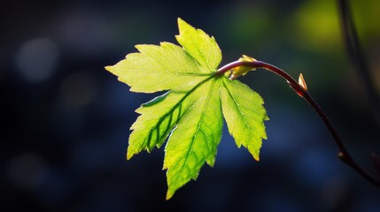 Welcome spring Macro shot green leaf dark background early spring Selective focus