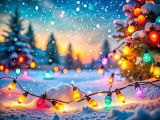 Naklejka premium Enchanting Double Exposure of Christmas Lights and Snowy Wonderland Creating a Magical Winter Atmosphere for Holiday Celebrations