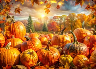 Enchanting Double Exposure Photography Capturing the Essence of Pumpkin Season with Vibrant Fall Colors, Textures, and Nature's Bounty in a Whimsical Blend of Imagery
