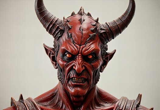 A devil statue on a white background.