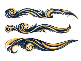 Fototapeta premium Decorative swirl designs vibrant colors white isolated background.