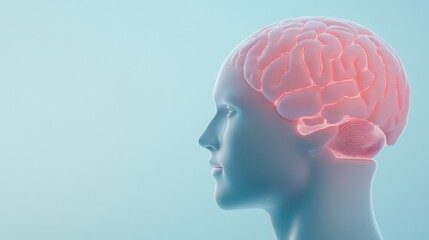 Obraz premium Illuminating the Mind: A side profile of a human head reveals the intricate structure of the brain, its form highlighted, inviting exploration into the realms of thought, consciousness, and intellect.