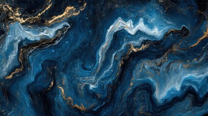 Abstract Blue and Gold Swirling Marble Texture