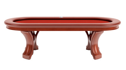 A beautifully crafted wooden poker table with a red felt surface, ideal for hosting card games and friendly gatherings in style and comfort.