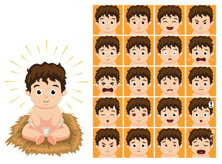 Baby Jesus Cartoon Emotion faces Vector Illustration