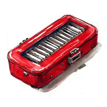 recommend clip art: Watercolor Illustration of a Red Metal Lunchbox with a Grunge Texture.