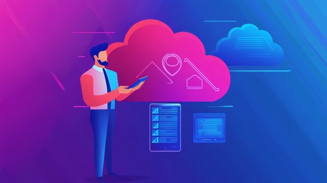 Cloud concept Businessman using smartphone migrate data to cloud sync data to cloud storage