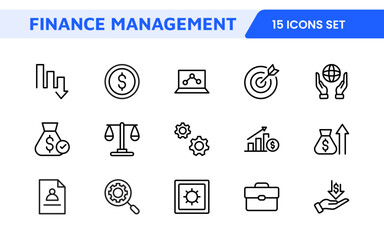 Finance Management Icon Set. Professional and sleek icons for budgeting, expense tracking, and investment management, ideal for finance apps.