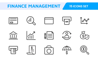 Finance Management Icon Set. Professional and sleek icons for budgeting, expense tracking, and investment management, ideal for finance apps.