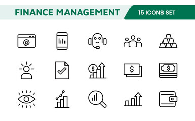 Finance Management Icon Set. Professional and sleek icons for budgeting, expense tracking, and investment management, ideal for finance apps.