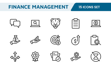 Finance Management Icon Set. Professional and sleek icons for budgeting, expense tracking, and investment management, ideal for finance apps.