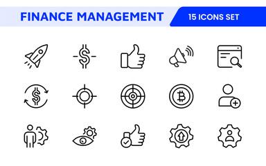 Finance Management Icon Set. Professional and sleek icons for budgeting, expense tracking, and investment management, ideal for finance apps.