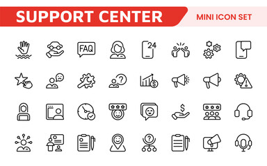 Customer Support Icon Set. Engaging and clear icons for enhancing user assistance, perfect for help centers, chat interfaces, and service platforms to streamline.