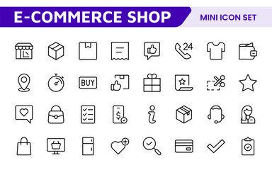 Shopping Icon Set. Vibrant and engaging icons for enhancing e-commerce platforms, perfect for product listings, cart management, and checkout processes to elevate the online shopping experience.
