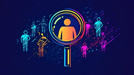 HRM or Human Resource Management Magnifier glass focus to manager icon which is among staff icons for human development recruitment leadership and customer target group concept KYC concept